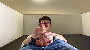 Teen straight boy jerks off his big dick in HD video