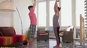 Grandma and stepson have rough sex in yoga class
