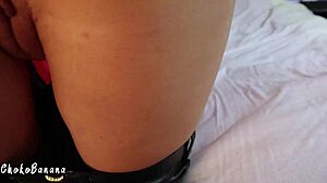 Teen POV sex with a young girl in black leather pants