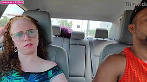 Rough ride: Big tits and big ass in the backseat